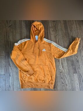 adidas Orange Pullover Hoodie with White Three-Stripes